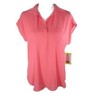 Pleione Short Sleeve Blouse - Pink Button Collar S